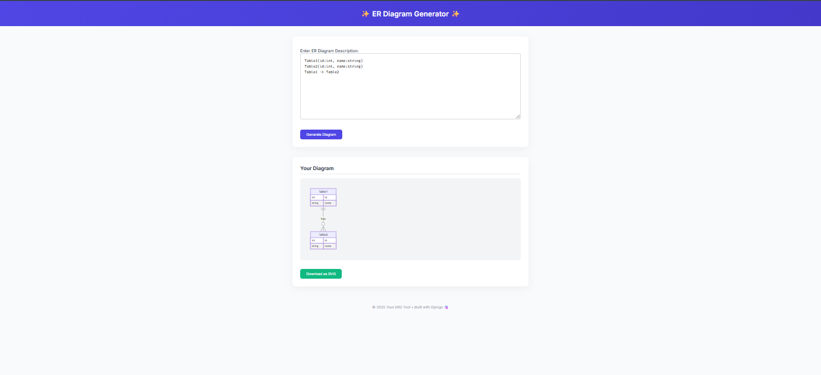 ERDiagramGenerator Screenshot
